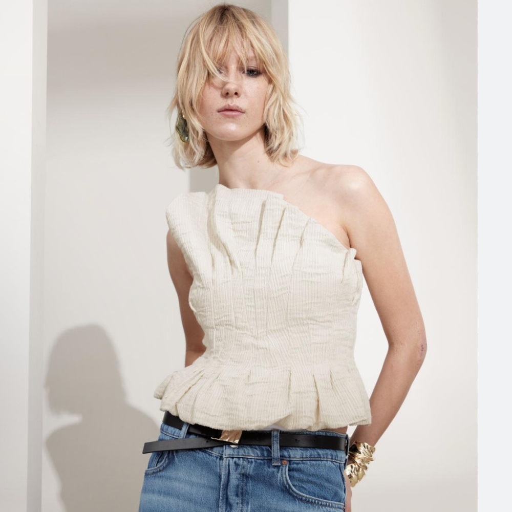 Cream Strapless Textured Top